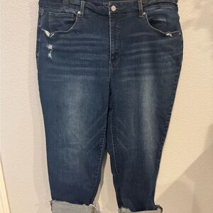 Time and Tru Blue Cropped Ankle Jeans with Distressed Details